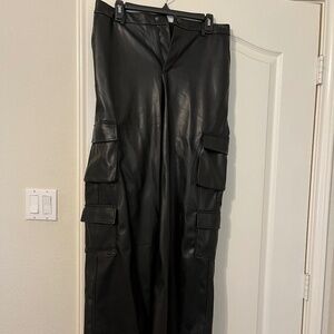 Black faux leather pants